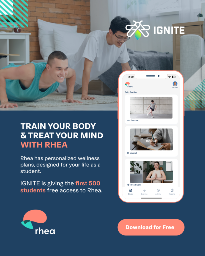 Train your body, treat your mind with Rhea Health. Rhea and IGNITE have partnered up to give Humber Polytechnic students free access to Rhea.